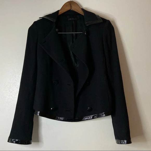 ELIE TAHARI Virgin Wool Leather Blazer Double Breasted Fall Jacket Size Small - Picture 14 of 14